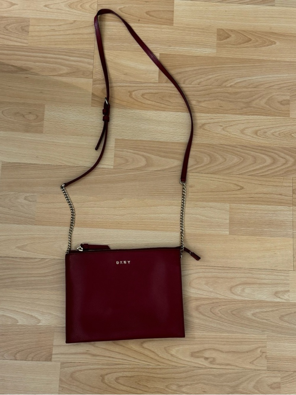 DKNY Burgundy Crossbody Bag with Gold-Tone Chain